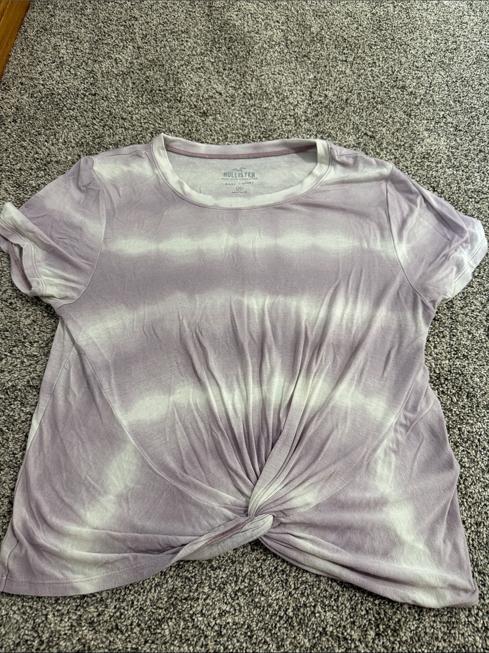Hollister Lavender and White Tie-Dye Knot Front Short Sleeve Tee